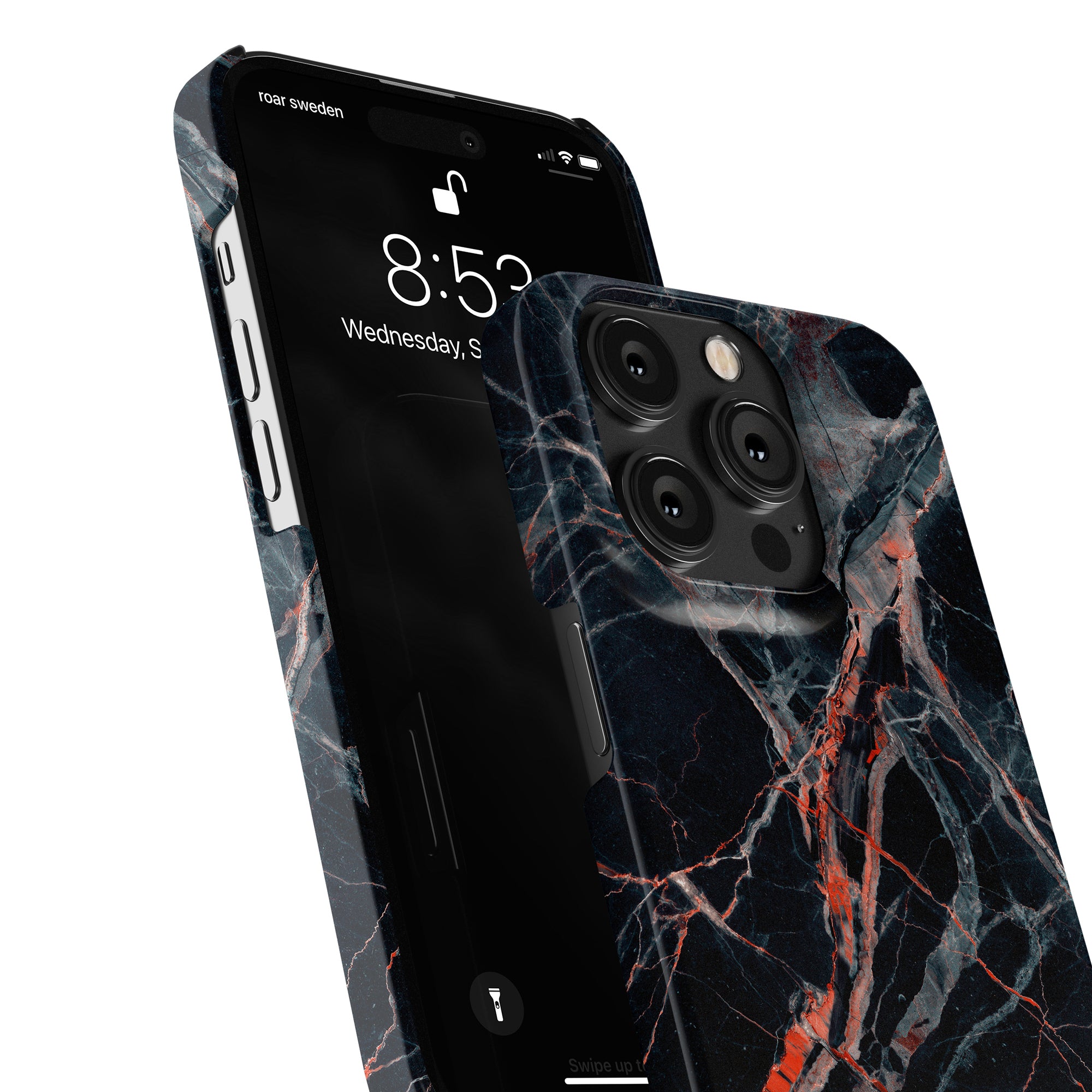 Ett svart och orange Veins - Tunt fodral till iPhone 11 Pro.